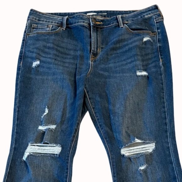 Old Navy Womens Power Straight Distressed Blue Denim Jeans Size 14 Short Ripped - Picture 4 of 15